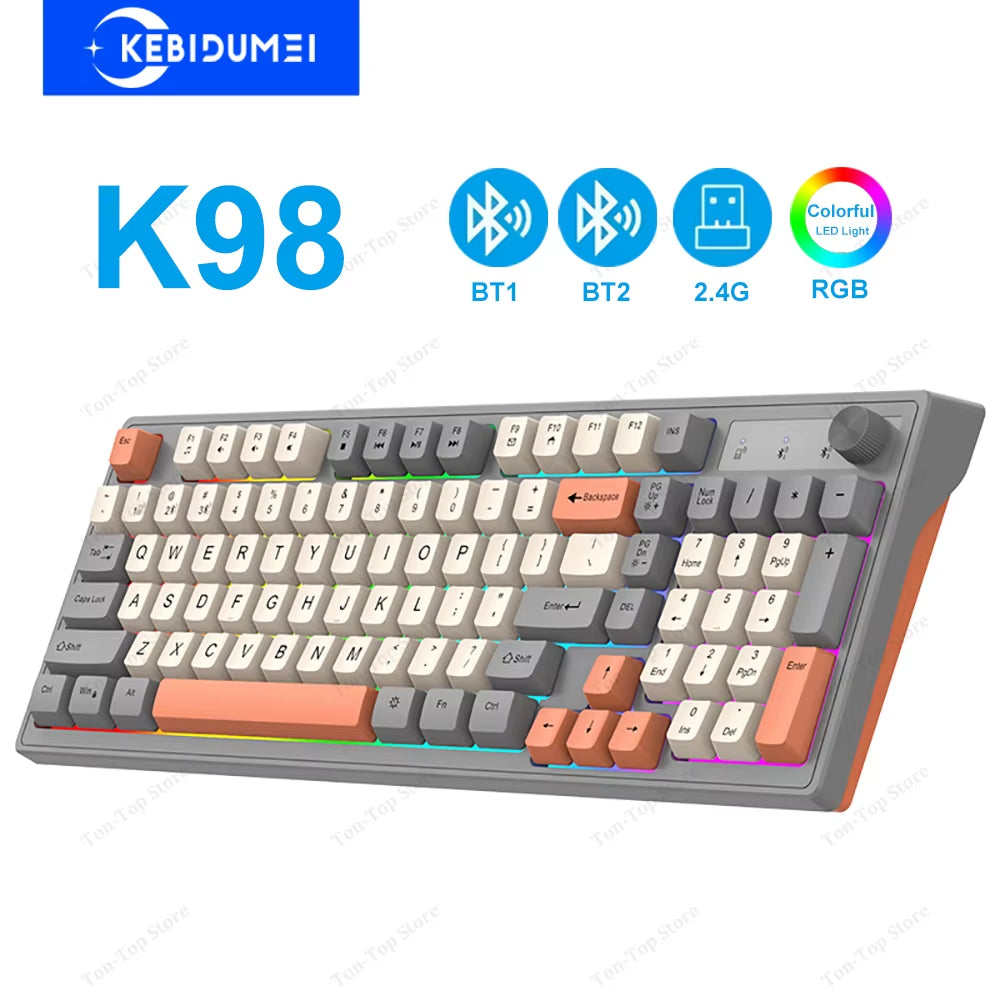 Dual Bluetooth Keyboard DualMode BT/2.4G Wireless Keyboard RGB Backlit Rechargeable Keyboard Gaming Keyboard for Laptop Tablet