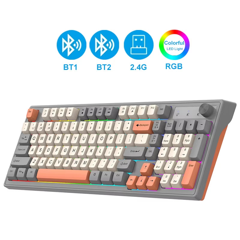 Dual Bluetooth Keyboard DualMode BT/2.4G Wireless Keyboard RGB Backlit Rechargeable Keyboard Gaming Keyboard for Laptop Tablet
