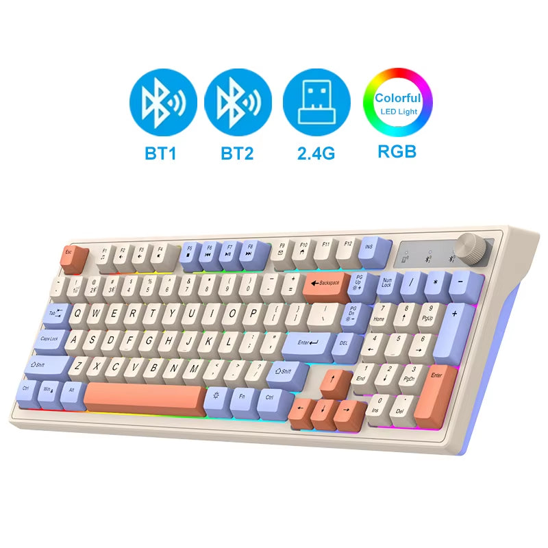 Dual Bluetooth Keyboard DualMode BT/2.4G Wireless Keyboard RGB Backlit Rechargeable Keyboard Gaming Keyboard for Laptop Tablet